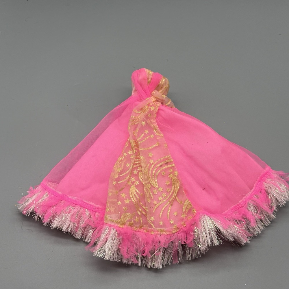 Vintage 1994 Dance N Twirl Barbie Doll Outfit Dress Pink Tinsel Fringe